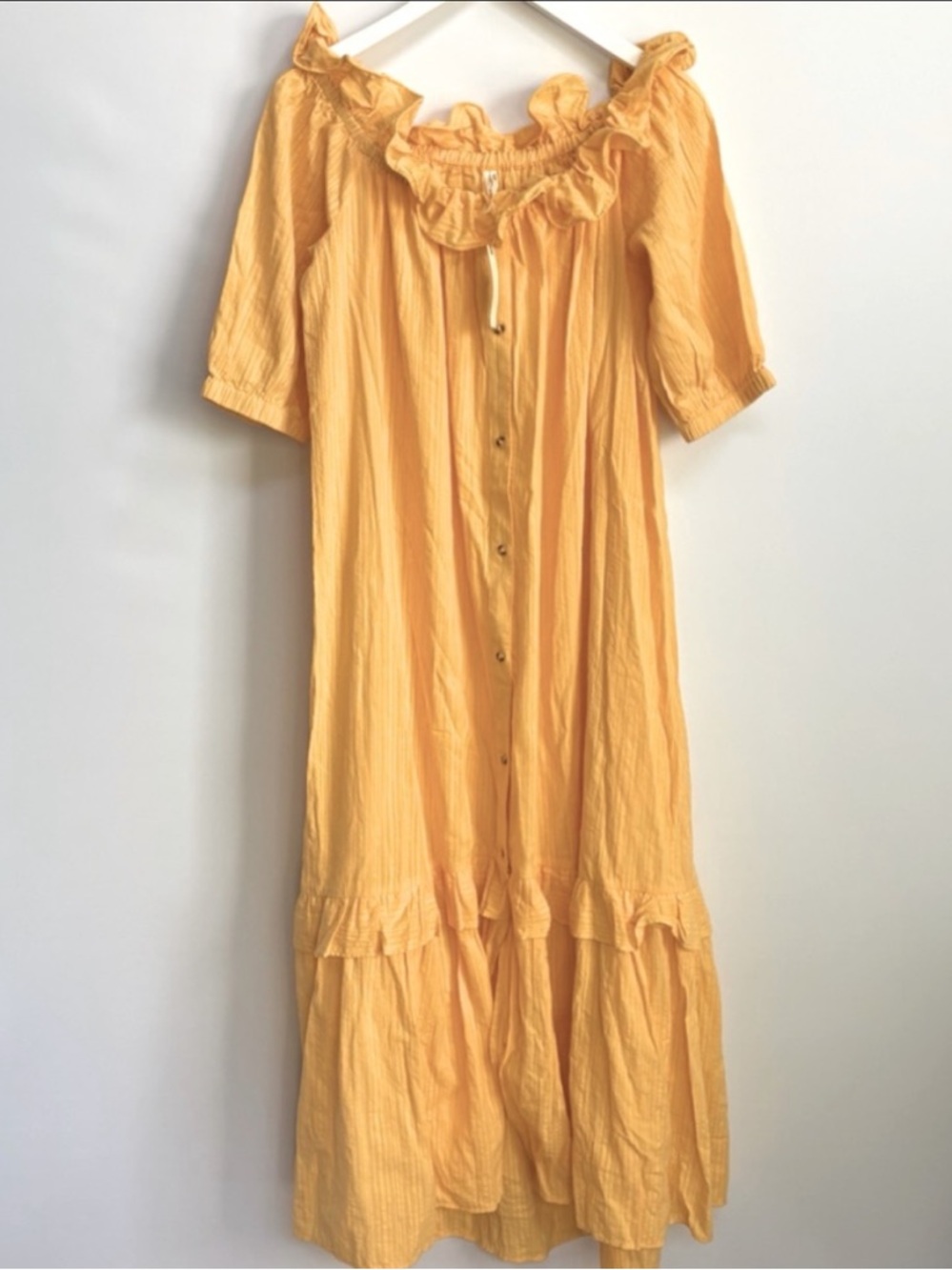 Anthropologie Ruffle Off-The-Shoulder Button  Gauze Beach Cover Up Dress, S - Picture 4 of 12